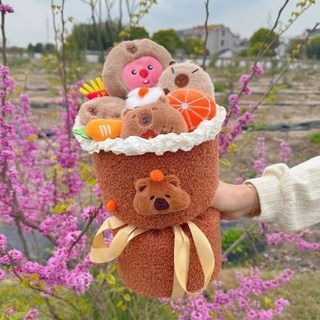 新品熱賣 卡皮巴拉花束 水豚花束 卡皮巴拉 毛絨花束 水豚君 玩偶花束 公仔花束 畢業花束 毛絨玩偶 生日禮物 節日禮物, 1個, 小號水豚露比 送禮袋/燈帶, 小號水豚露比 送禮袋/燈帶