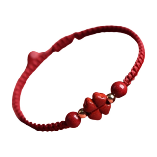 硃砂幸運四葉草編織紅繩手鍊 B1044 (本命年/復古細款)