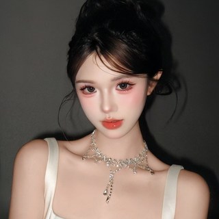 法式輕奢水鑽項鍊女 復古公主晚禮服鎖骨鏈 誇張頸鍊新娘配飾品