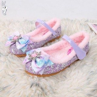 冬季女童艾莎公主鞋 兒童棉鞋冰雪奇緣愛莎水晶鞋 小女孩皮鞋毛毛鞋