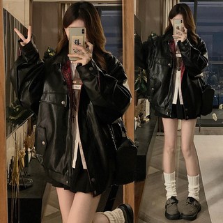 【甜酷兩穿】皮衣外套 機車夾克 皮夾克 外套女 外套男 兩面穿設計 美式復古 PU皮 春秋季穿搭 高級感