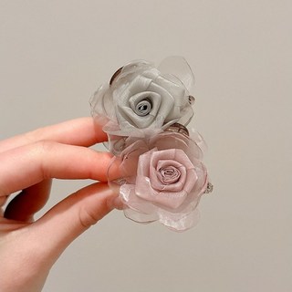 로맨틱 분위기 꽃 레이스 반묶음 올림머리 집게핀 2P세트