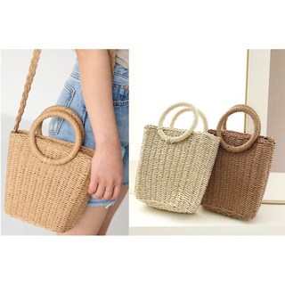 復古圓環編織草編包，手提斜背兩用，輕盈透氣沙灘包
