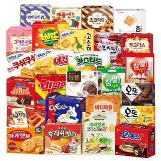 몽쉘 후레쉬베리 마가렛트 카스타드 버터와플 에이스 크리스피롤 외 (+1) 큰 용량 제품만 구성한 초 대용량 낱개포장 사무실 간식 과자세트, 1세트, 26p