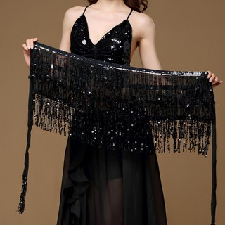 스팽글술 힙스카프 라인댄스 밸리 벨리 줌바 에어로빅 공연 무대 연습, 블랙