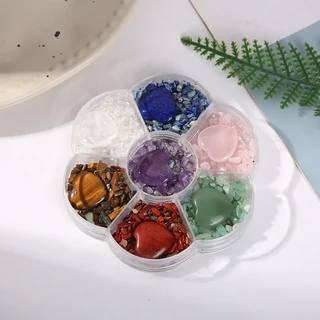 크리스탈 티어스 7 차크라 스톤 천연 레이키 힐링 원석 심볼이 새겨진 다이아몬드 광택 키트 크리스마스 명상 선물