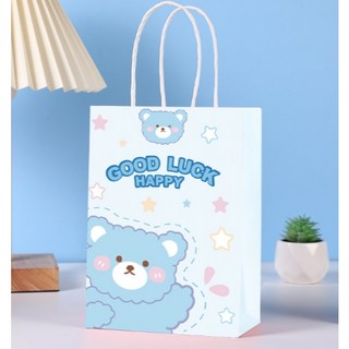 可愛牛皮紙手提袋 禮品袋 婚禮小物 飾品袋 生日分享包 包裝用品, 1個, 藍熊