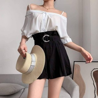 vinashop 白色襯衫 性感一字領吊帶露肩上衣