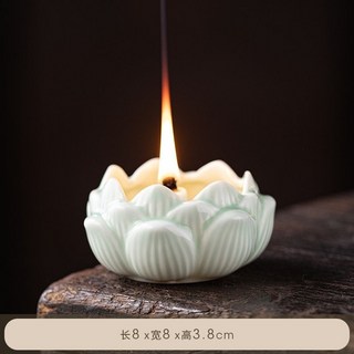 燭臺 酥油燈座 燈盞 燈架 供燈 蠟燭臺 歐式燭臺 中式陶瓷酥油燈擺件燈盞底座復古蓮花蠟燭燈老式家用書房茶桌燭臺, 酥油燈-蓮花青瓷+燈芯2條