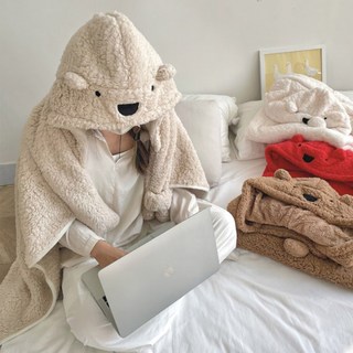곰돌이 후드담요