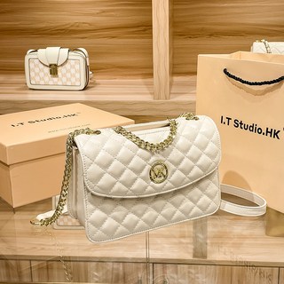 真皮菱格鏈條手提斜挎包 - 優質牛皮波士頓包