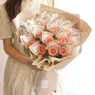 바시움플라워 돈꽃다발 비누꽃 돈다발 용돈박스, 코랄장미20송이, 1개