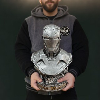漫威 鋼鐵俠 手辦半身像 擺件 玄關展示柜 臥室 辦公室 桌面裝飾, 1個, 銀色鋼鐵俠-高30厘米】玄關桌面擺件