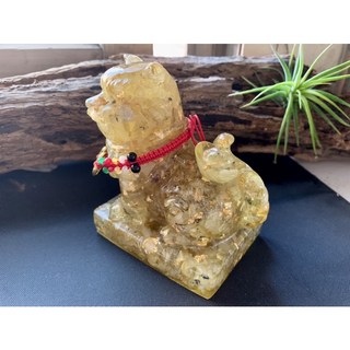 【畫意坊】虎爺擺件 虎將軍 水晶能量擺飾 虎爺 財神 天然鈦晶 金箔 虎爺 宗教 風水 原石水晶, 1個