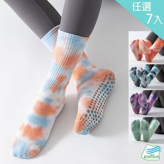 【BODYAIR】紮染花紋防滑膠點中長瑜珈襪(7入) - 防滑運動襪/舞蹈襪