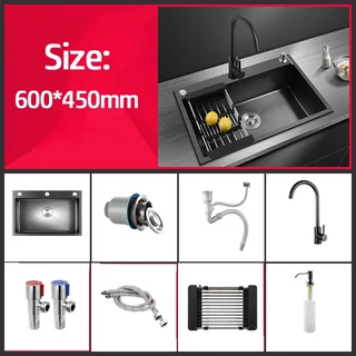304 스테인레스 스틸 주방 싱크대 탑 마운트 싱글 볼 워시 대야 가정용 고정장치 배수 액세서리 슬롯, 08 HR02P064-B60x45cm
