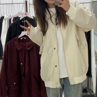 簡約款潮流扣子設計美式休閒潮牌情侶外套飛行服春秋飛行員夾克女