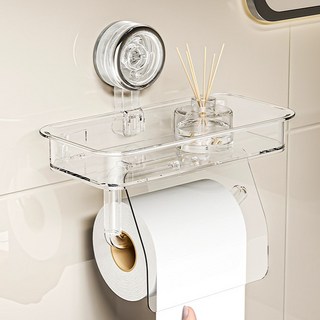 하이호프 무타공 강력접착 선반이 넓은 휴지걸이, 투명, 1개