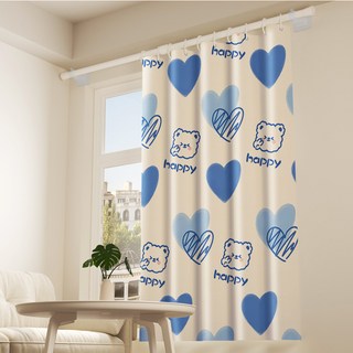 DFMEI 簡易遮光窗簾免打孔安裝小短窗戶遮擋遮陽簾廚房浴室隔斷簾, 淺藍愛心熊