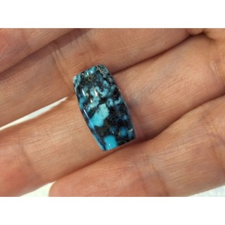 天然湖北原礦綠松石綠松玻璃瓷玉化深海藍15 8 6扁桶珠, 1個