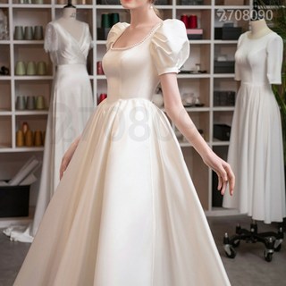 708090 가벼운 프렌치 웨딩 드레스 스타일리쉬한 U넥 피로연드레스