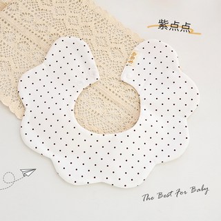 嬰兒圍嘴 防水口水巾 寶寶喫飯圍兜 360度旋轉花瓣圍嘴 (臺灣出貨), 紫點點, 1個