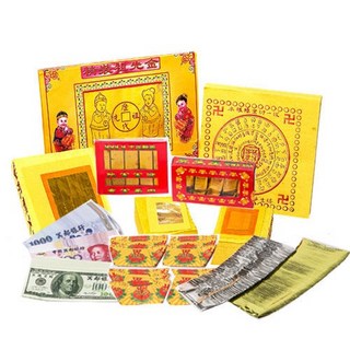 金發財金紙 兩岸三地版金條元寶簡單祖先金-1入組(含冥國台美人幣-金紙), 黃色