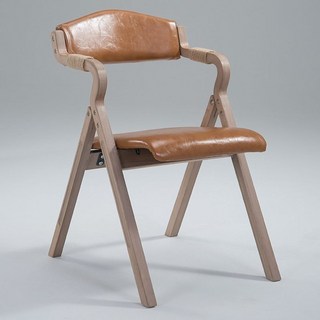 曲木現代簡約折疊餐椅靠背布藝咖啡廳餐廳書房休閒椅 簡易折疊椅 收納椅 餐椅 折疊凳, 126橙色油蠟皮, 1個