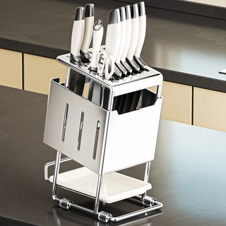 디원리빙 스테인리스 물빠짐 칼꽂이 식기건조대 물받이 포함 주방정리 다용도 칼보관함, 스테인리스 실버, 1개