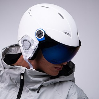 브릭스 일체형 스키 헬멧 스노우보드 바이저 고글형, 화이트(블루렌즈), 1개