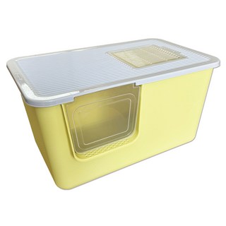 一體側開貓砂盆 奶油黃 三側加高 一體成形 減少貓砂帶出, 奶油黃(含上蓋), 1個