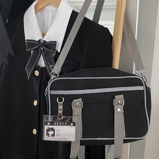 JK制服包包 雙色2way制服包 純色斜挎包單肩包學生書包通勤JK女包, 黑色