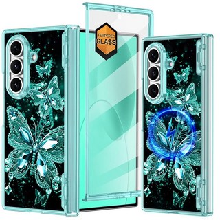 Hekodonk 갤럭시 Z 폴드 7 케이스 [MagSafe와 호환][어둠 속에서 빛나는][전면 화면 보호기][스탠드][경첩 보호] 삼성 7용 여성용 슬림 핏 아마란스 퍼플, Galaxy Z Fold 7, 초록색