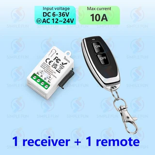 433Mhz 무선 리모컨 스위치 DC 6V 12V 24V 30V 36V 10A 미니 RF 릴레이 리시버 펌프용 송신기 LED 선풍기 50m, 1) 1Receiver 1Remote, 1) 1Receiver 1Remote