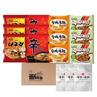 농심 신라면+안성탕면+얼큰너구리+짜파게티 봉지 낱개 3개씩+먹꾸먹꾸 라면후레이크 3개, 1세트