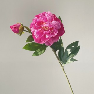 兩頭牡丹現代家居仿真芍藥乾燥花絹花客廳擺件拍照道具, 6524玫紅, 1個