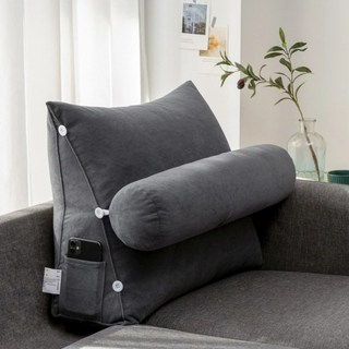 沙發三角靠墊 床頭靠背墊 抱枕 靠背抬腿枕 頭靠墊 日式簡約 懶人沙發 外套可拆洗 腰靠 護腰 護頸, 深灰色【全新升級 高回彈好面料】