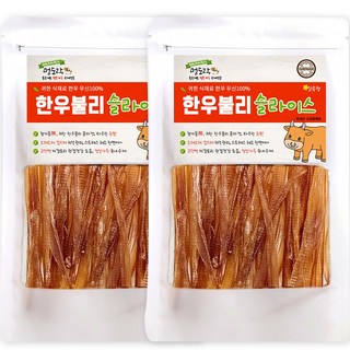 멍도락 한우불리스틱 천연콜라겐 오래먹는껌 100%한우우신 강아지수제간식, 한우불리슬라이스, 50g, 2개