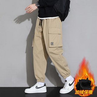 加絨休閒工裝褲 男款冬季寬鬆束腳防風褲