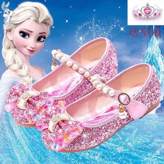 冰雪奇緣愛莎公主鞋 女童新款艾莎水晶高跟單鞋