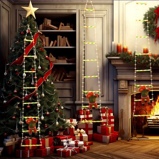 [시즌특가] FOOI LED 산타클로스 사다리 조명 크리스마스 장식 계단 조명 전구 5시전, 레인보우, 1개