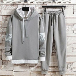 E 限時 休閒寬鬆套裝 情侶套裝 束腳褲 連帽T 男生長袖連帽套裝 男生衣著 運動套裝 連帽套裝 運動上衣 長褲男 FT