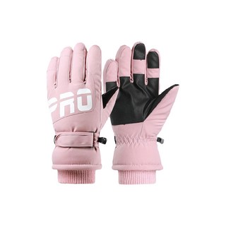 HOME GYM CLUB 加絨保暖滑雪手套 防風防水觸屏手套, 粉黑色, 1套