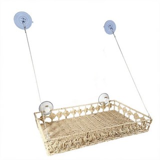 PaPaGo 超穩耐重20公斤 貓吊床 手工藤編透氣吸盤式貓咪日光浴窩 玻璃窗台貓窩, 藤編吊床, 1個