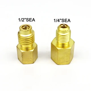 r134a 2개/대 R134A 황동 냉매 어댑터-R12 피팅 어댑터 1/2 암-1/4 수 플레어 밸브 코어 및, 01 1SET