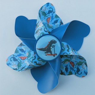 兒童自行車童車滑板車配件 彩色卡通風車 裝飾品 車籃龍頭裝飾 塑料風車車筐, 藍色恐龍  短桿風車, 1個