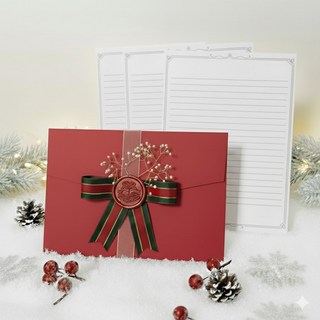 디어기프트 크리스마스 편지지세트 편지지 3장+실링왁스 시들지않는 꽃 리본 1개+편지봉투1장, 1set 빨간색 봉투