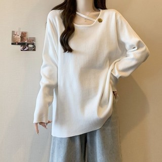 COSYEVNO 여성 봄가을 긴팔 골지 니트 롱 티셔츠 루즈핏 BCXsy-8