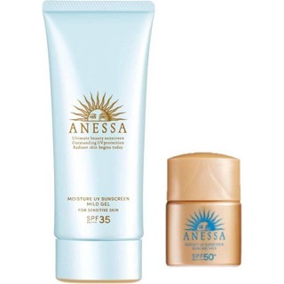 Anessa 썬크림 모이스처 UV 마일드 젤 & PUV 스킨 케어 밀크 스페셜 사이즈 12ml Included 90g 선크림, 7개
