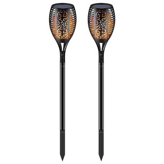 AHOYE 太陽能火焰戶外感應燈 2支 黑色 庭院裝飾 浪漫火焰效果